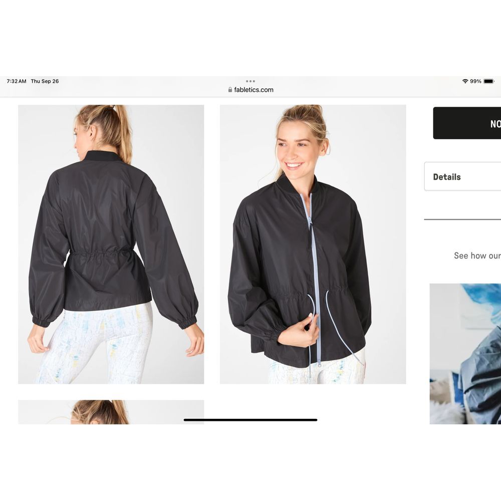 Fabletics Women Sz M Jacket Willow Woven Reflective Black Balloon Sleeves Zip-Up - Picture 4 of 16